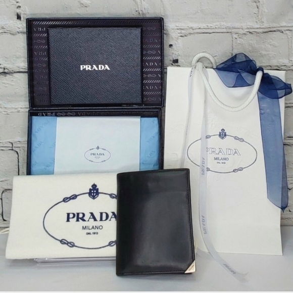 'PRADA' ITALIAN LEATHER WALLET COMPLETE GIFT SET BOX, DUST BAG, RIBBON & TISSUE - Picture 2 of 16